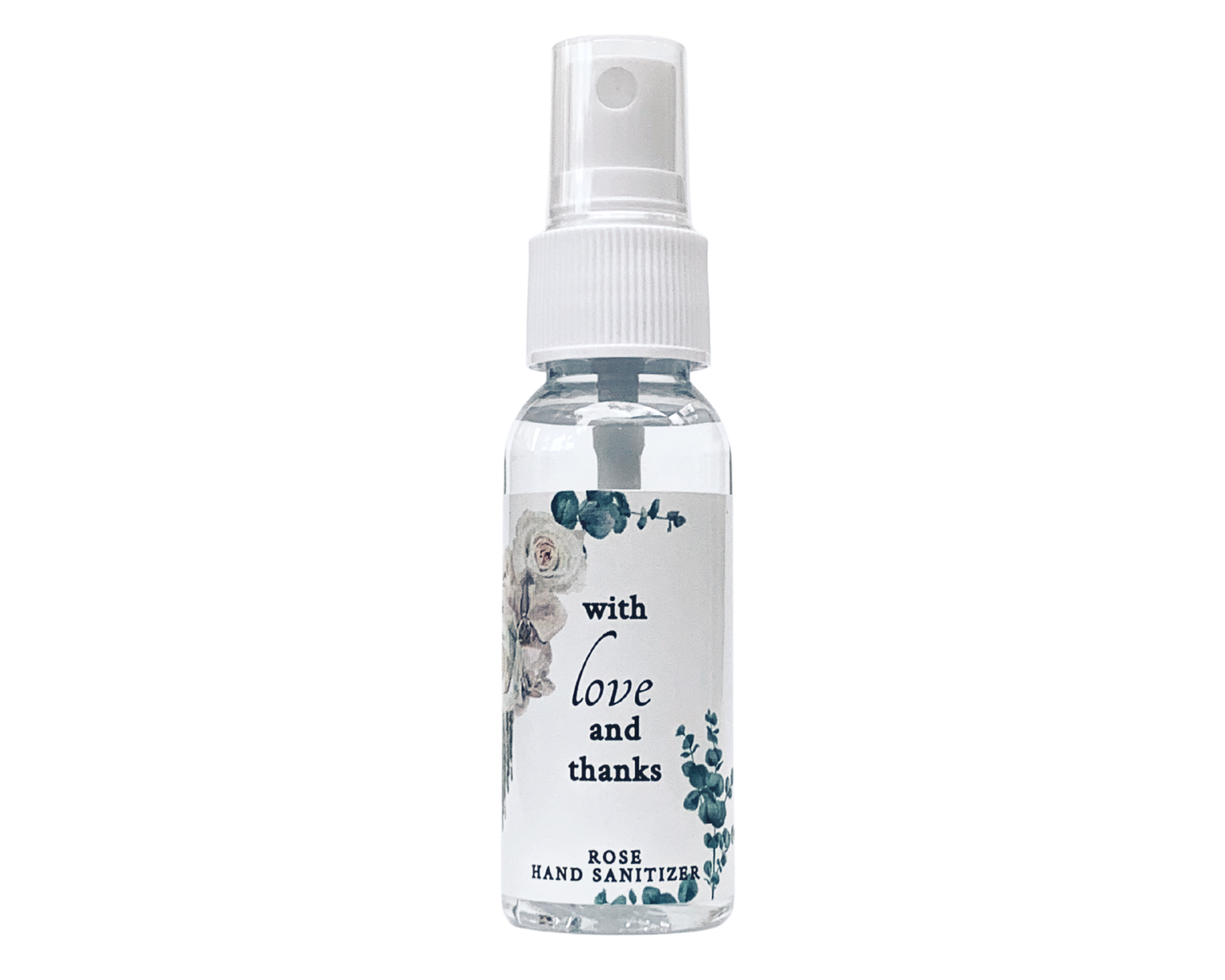 Hand Sanitizer Party Favor - White Roses - With Love and Thanks - with Aloe & Essential Oils by Sunshine & Sanitizer