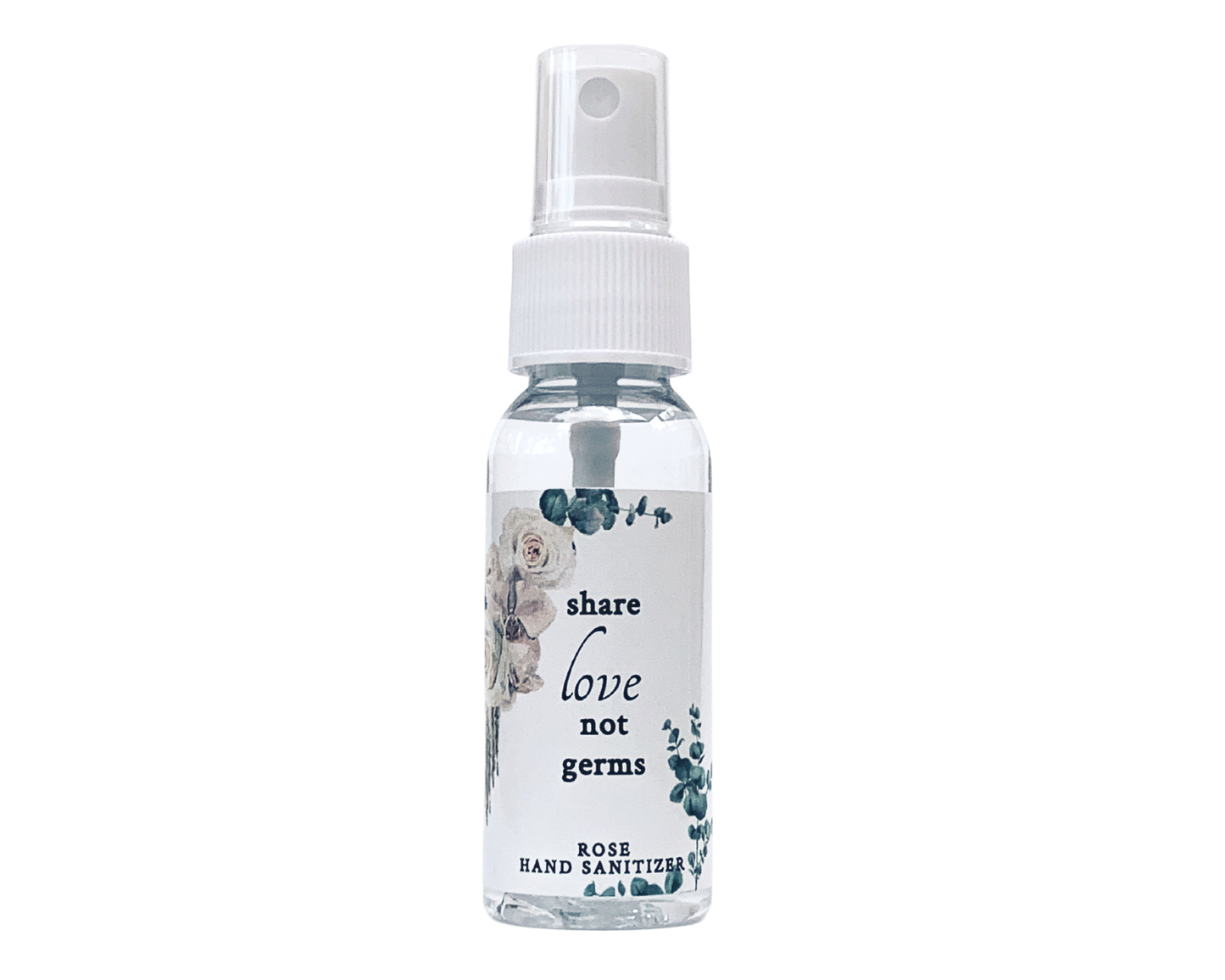 Hand Sanitizer Party Favor - White Roses - Share Love Not Germs- with Aloe & Essential Oils by Sunshine & Sanitizer