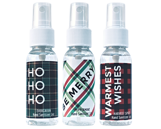 Christmas Plaid Hand Sanitizer 3 Pack: Peppermint, Evergreen, Harvest Spice - with Aloe & Essential Oils by Sunshine & Sanitizer