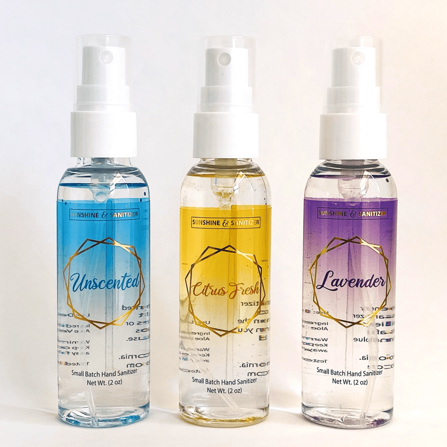 Hand Sanitizer with Aloe & Essential Oils by Sunshine & Sanitizer - Gift Box Set: Lavender, Citrus Fresh, Unscented